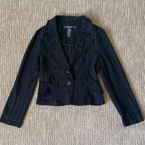 Rampage Fitted Black Blazer with Frill Details